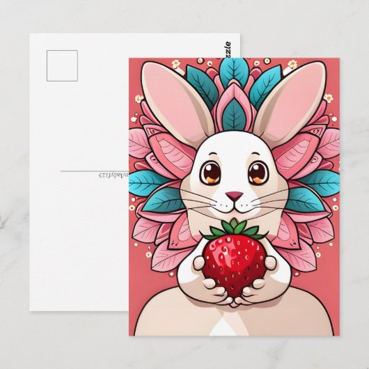 Kaninchen, Erdbeere, Mandala, Postüberquerung Postkarte (Vorne/Hinten)