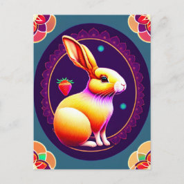 Kaninchen, Erdbeere, Mandala, Postüberquerung Postkarte