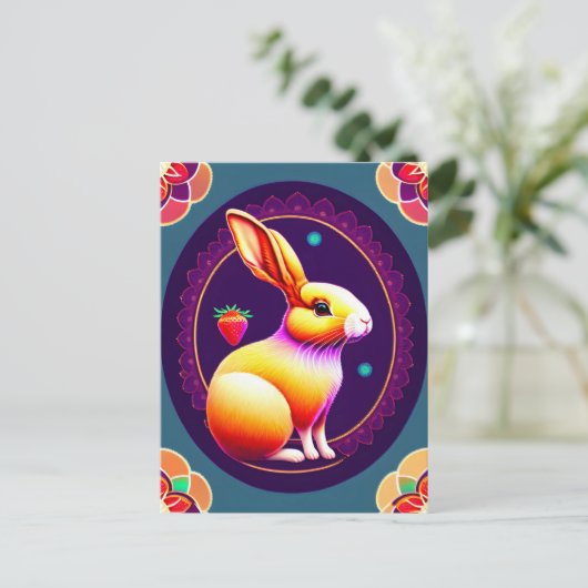 Kaninchen, Erdbeere, Mandala, Postüberquerung Postkarte (Stehend Vorderseite)