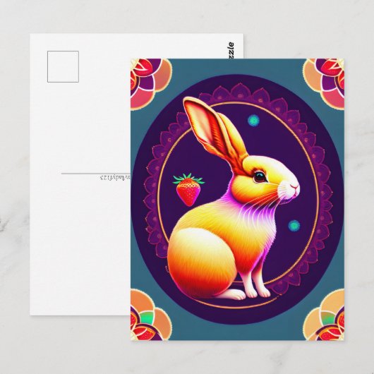 Kaninchen, Erdbeere, Mandala, Postüberquerung Postkarte (Vorne/Hinten)