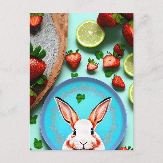 Kaninchen, Erdbeere, Mandala, Postüberquerung Postkarte (Vorderseite)