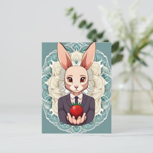 Kaninchen, Erdbeere, Mandala, Postüberquerung Postkarte (Stehend Vorderseite)