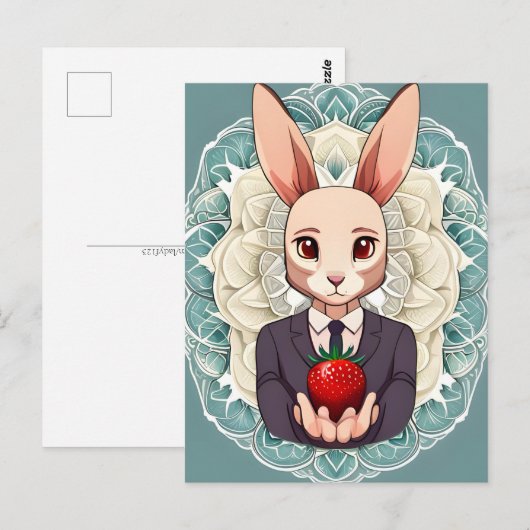 Kaninchen, Erdbeere, Mandala, Postüberquerung Postkarte (Vorne/Hinten)