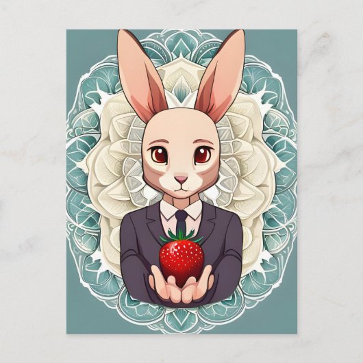 Kaninchen, Erdbeere, Mandala, Postüberquerung Postkarte (Vorderseite)