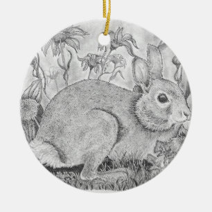 Kaninchen-Erholungen unter Wildblumen Keramik Ornament