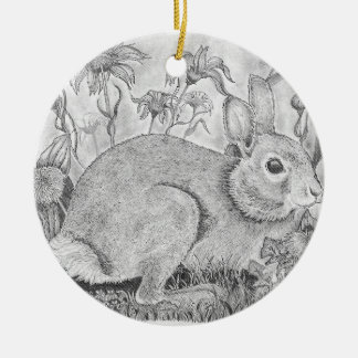 Kaninchen-Erholungen unter Wildblumen Keramik Ornament