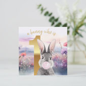 Kaninchen Erster Geburtstag blühend Rosa Gum Karte (Stehend Vorderseite)
