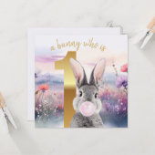 Kaninchen Erster Geburtstag blühend Rosa Gum Karte (Vorderseite/Rückseite Beispiel)