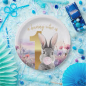 Kaninchen Erster Geburtstag blühend Rosa Gum Pappteller (Party)