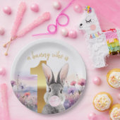 Kaninchen Erster Geburtstag blühend Rosa Gum Pappteller (Party)
