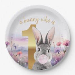 Kaninchen Erster Geburtstag blühend Rosa Gum Pappteller