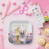 Kaninchen Erster Geburtstag blühend Rosa Gum Pappteller (Party)