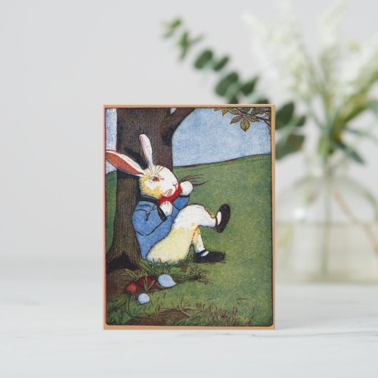 Kaninchen essen Veggies unter Bäumen Postkarte (Stehend Vorderseite)