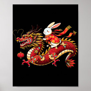 Kaninchen fährt chinesischen Drachen Lustig Männer Poster