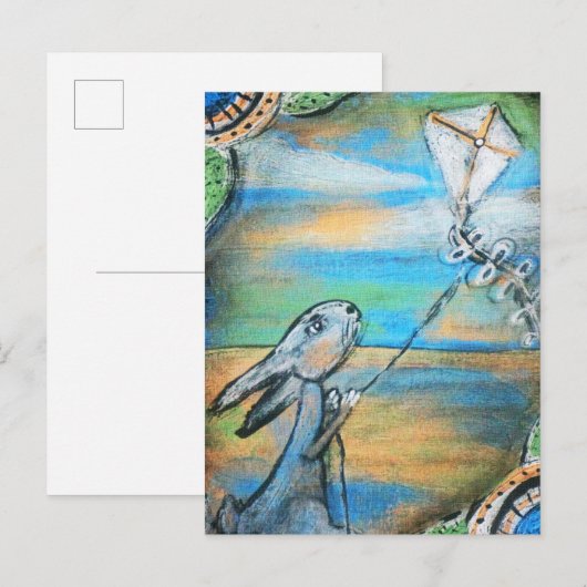Kaninchen Fliegen Postkarte (Vorne/Hinten)