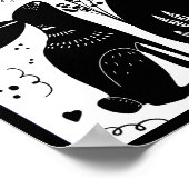 Kaninchen Folk Art Block Print Design Post B&/W Poster (Ecke)