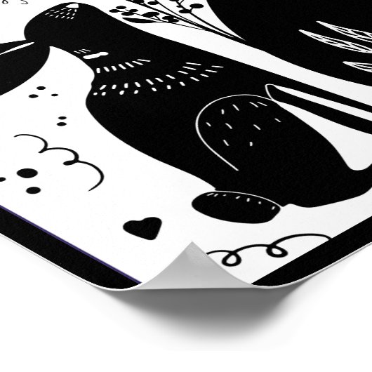 Kaninchen Folk Art Block Print Design Post B&/W Poster (Ecke)