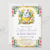 Kaninchen Frühlingsblumen Ostern Brunch Einladung (Vorderseite)