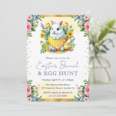 Kaninchen Frühlingsblumen Ostern Brunch Einladung (Stehend Vorderseite)