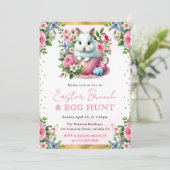 Kaninchen Frühlingsblumen Ostern Brunch Einladung (Stehend Vorderseite)