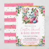 Kaninchen Frühlingsblumen Ostern Brunch Einladung (Vorne/Hinten)