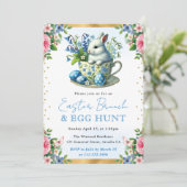 Kaninchen Frühlingsblumen Ostern Brunch Einladung (Stehend Vorderseite)