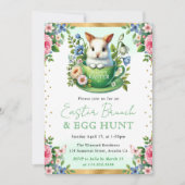 Kaninchen Frühlingsblumen Ostern Brunch Einladung (Vorderseite)