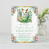 Kaninchen Frühlingsblumen Ostern Brunch Einladung (Stehend Vorderseite)