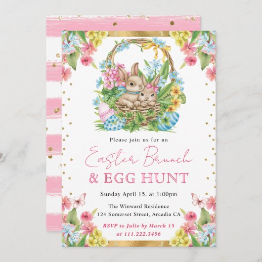 Kaninchen Frühlingsbrunch Einladung (Vorne/Hinten)
