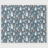 Kaninchen Garten blau und orange Geschenkpapier (Flach)