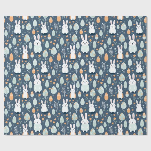 Kaninchen Garten blau und orange Geschenkpapier (Flach)