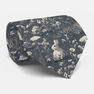 Kaninchen-Garten Botanische Schwarz-Toile-Muster Krawatte