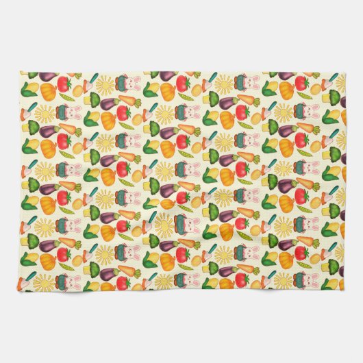 Kaninchen Gemüsesorten Bauer Geschirrtuch (Horizontal)