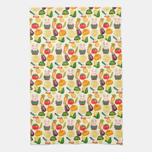 Kaninchen Gemüsesorten Bauer Geschirrtuch (Vertikal)