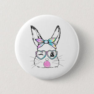 Kaninchen-Gesicht Zwinker Augen Byndana Herz Gles  Button