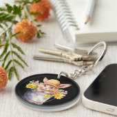 Kaninchen-Grafik für Mädchen Blütenfrühlingszeit Schlüsselanhänger (Vorderseite rechts)