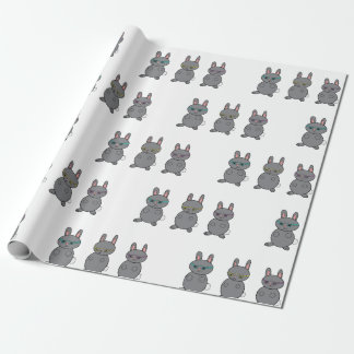 Kaninchen Grau tragen Brille Blau gelb Lila Geschenkpapier
