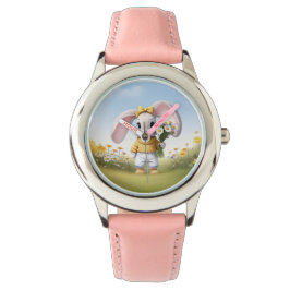 Kaninchen hält einen Strauß weißer Gänseblümchen Armbanduhr