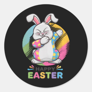 Kaninchen Happy Ostertag Bunny Eggs Dab Boy Runder Aufkleber