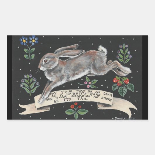 Kaninchen Hare Inspiration Sticker Schwarze Flora (Vorderseite)