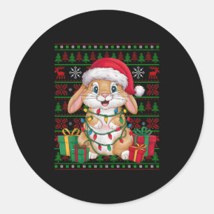Kaninchen Hase Weihnachtsbeleuchtung hässlicher We Runder Aufkleber