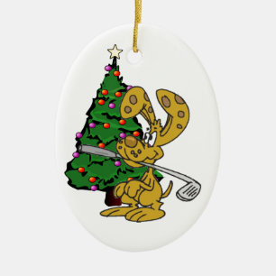 Kaninchen holt Golfschläger Weihnachtsbaumanhänger Keramikornament