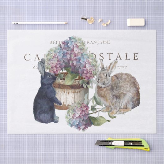 Kaninchen Hydrangea Blume Bucket Französisch Decou Seidenpapier (Handwerk)