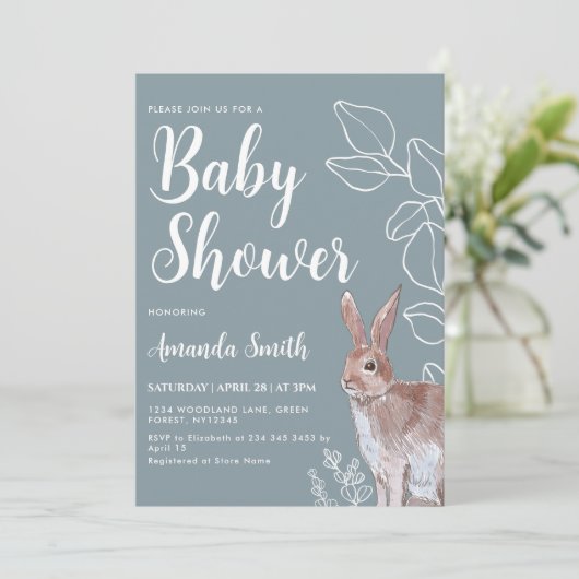 Kaninchen-Illustration Botanische Babydusche Einladung (Stehend Vorderseite)