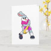Kaninchen im Baseball mit Baseballschläger Karte (Gelbe Blume)