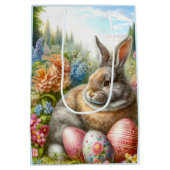 Kaninchen im Blumengarten Ostergeschenktasche Mittlere Geschenktüte (Rückseite)