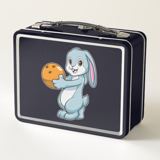 Kaninchen im Bowling mit Bowlingball Metall Brotdose (Rückseite)