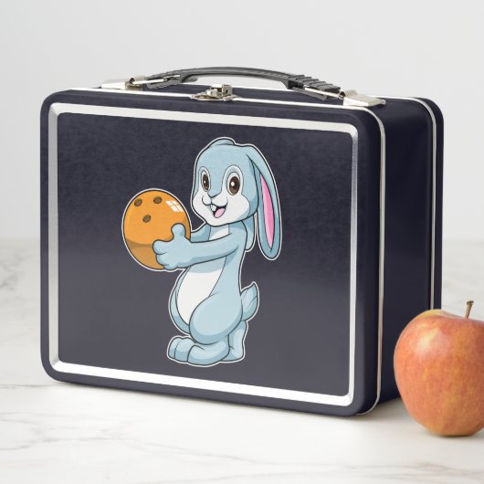 Kaninchen im Bowling mit Bowlingball Metall Brotdose (Beispiel)