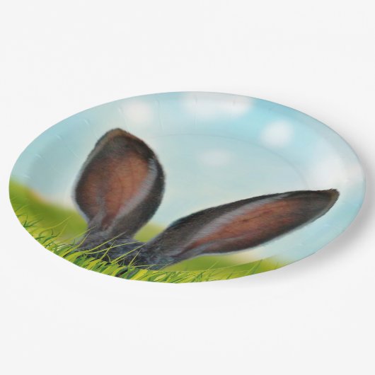 Kaninchen im Gras Pappteller (Schrägansicht)