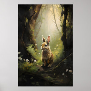 Kaninchen im grünen Wald Wandbild, dunkle Akademie Poster